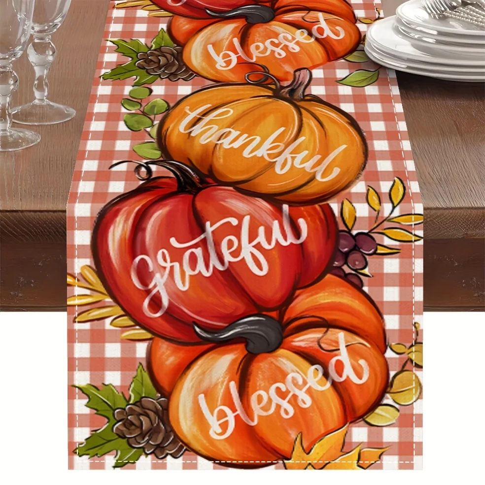 

1 шт. настольная дорожка на тему тыквы с позитивными словами — вдохновляющий и благодарный осенний декор для столовой, дома, пикника, B&B, сцены урожая.