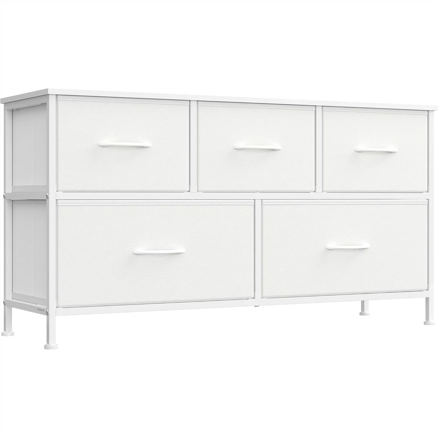 

Chest of Drawers for Bedroom, 5 Fabric Drawers, Steel Frame, Storage Organizer for Closet Entryway, Cloud White