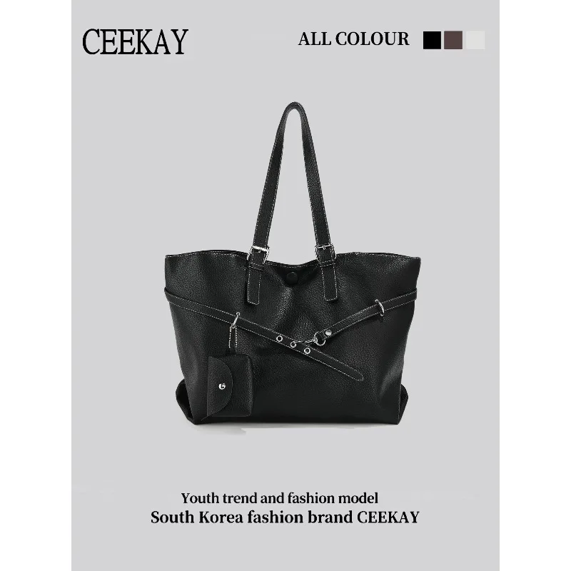 

2026 New CEEKAY Pebbled Leather Tote Bag Minimalist Shoulder Bag with Adjustable Strap & Pouch, Large Capacity Handbag for Women