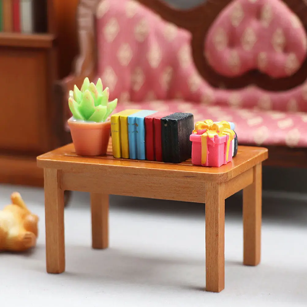 

Миниатюрный деревянный приставной столик для кукольного домика, коричневый, декоративный, имитация чайного столика, для украшения комнаты кукольного домика