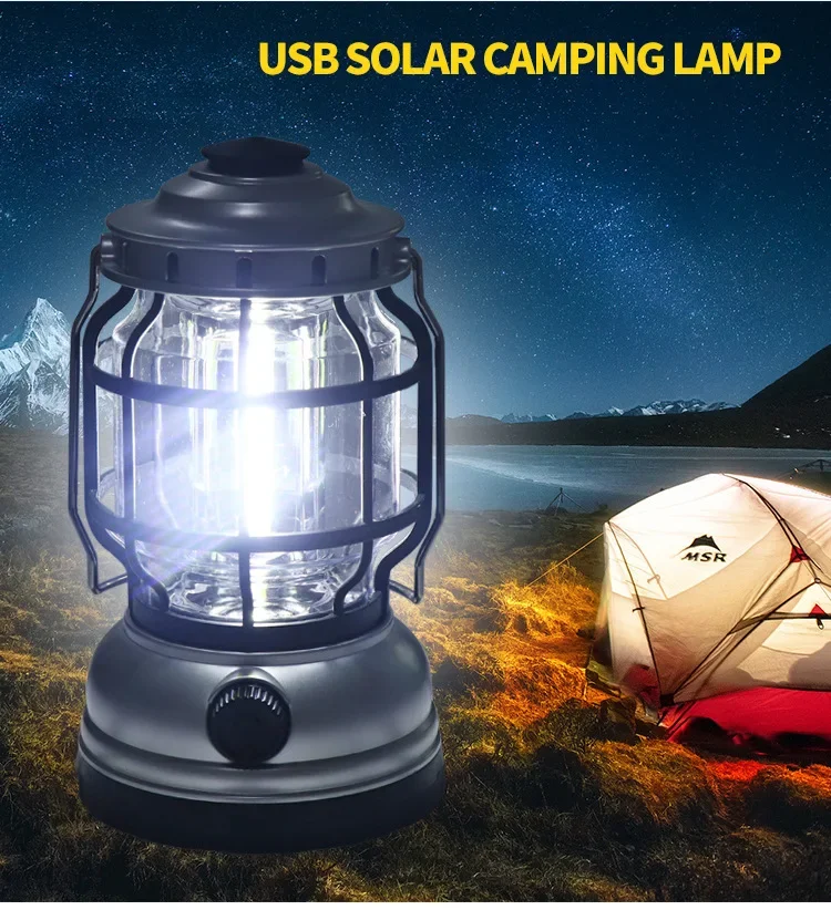 ANTUKE New Horse Lantern LED Solar Camping Light USB Charging Outdoor Camping Light Home Emergency Handheld Light