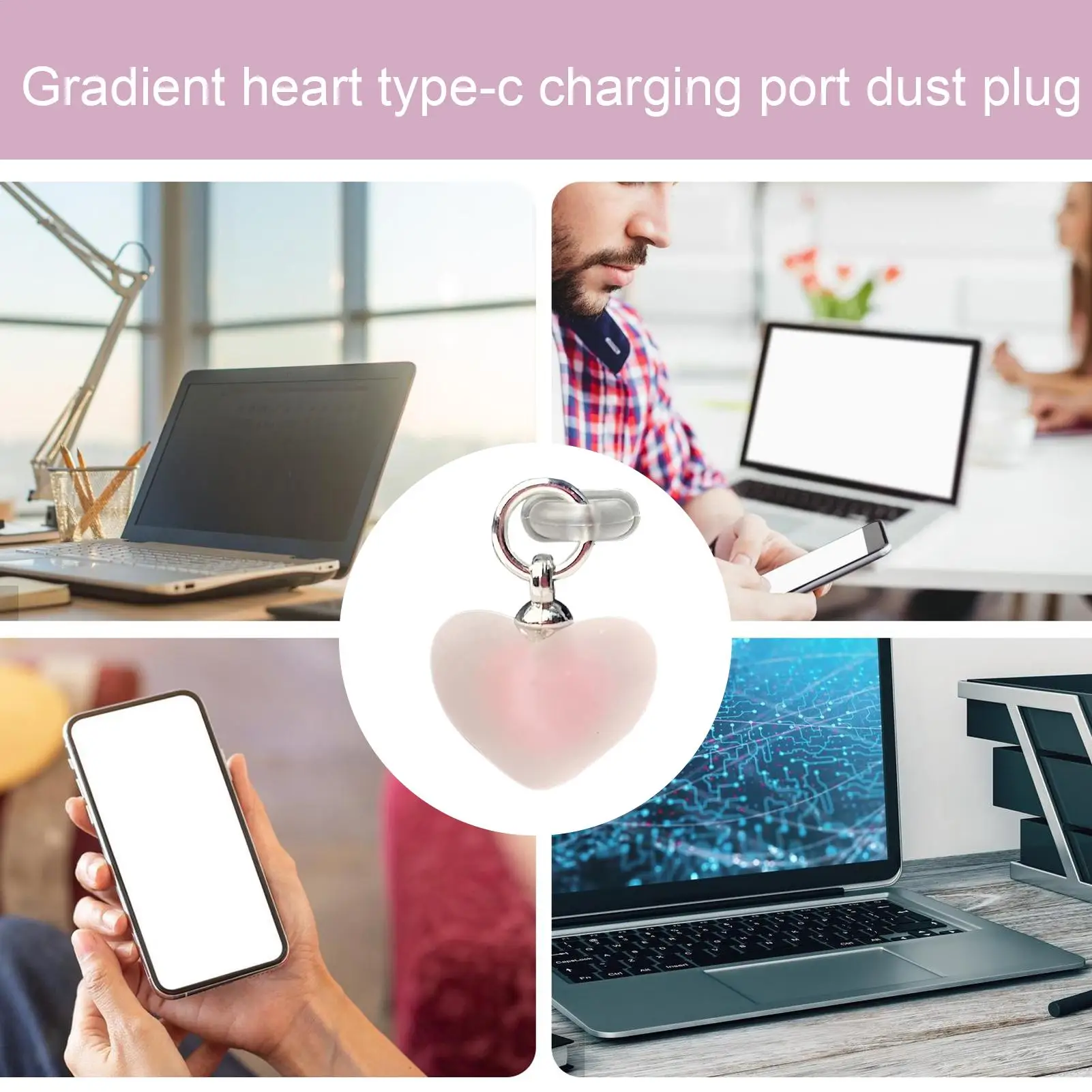 

Gradient Heart Shape Type-c Charging Port Dust Plug Resin Phone Charging Port Cover Plug For Computer Headphones Tablet