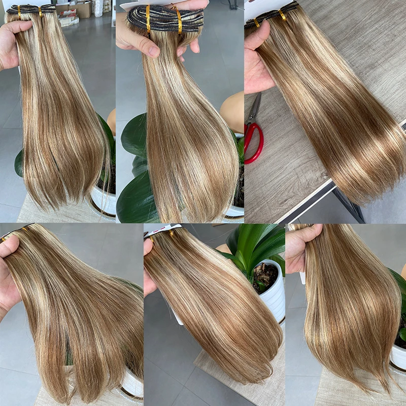 Clipe Remy brasileiro em extensões de cabelo humano, cabeça cheia, marrom a loira série de volume, 160g, 200g, 240g, 16 "a 24", 10pcs