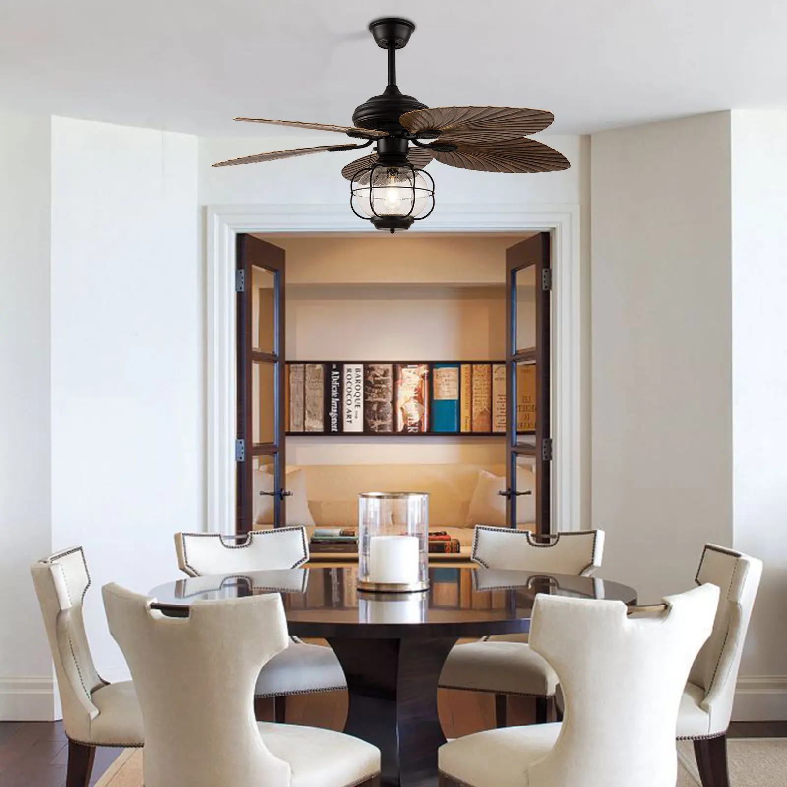 

52 Inch Fan Pendant Light Caged Ceiling Fan with Light, Flush Mount Ceiling Fan Light, Industrial Ceiling Fan Light