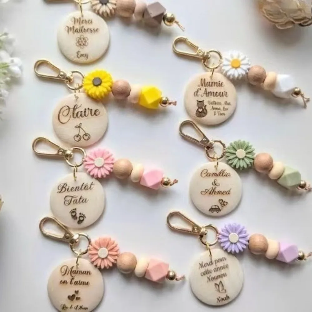 

New Personalized Keychain Silicone Bead Pendant Popular Cartoon Daisy Bag Keyring Key Chain Hanging Accessory Business Gift