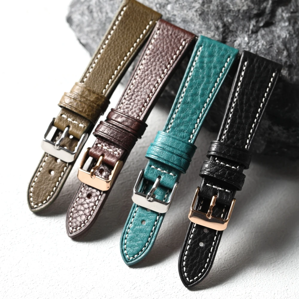 Soft head layer cowhide leather strap, 18 19 20 21 22MM quick release, blue green brown vintage leather strap, thin and soft