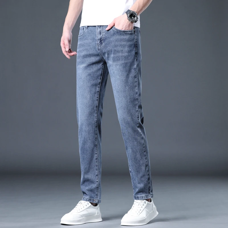 Spring and summer  Versatile Fashionable Elastic Men's denim jeans with small straight men jeans streetwear pants for men