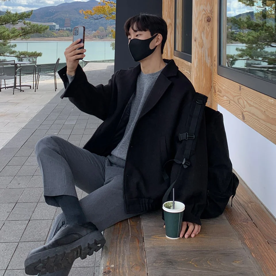 2024 Loose Casual Men\'s Solid Color Jacket, Fashion Daily Commuting Windproof Short Woolen Coat Thickened Warm.