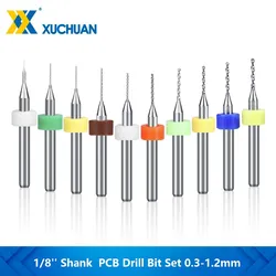 Mini CNC PCB Drill Bit Set 10pcs 0.1-1.2mm Carbide Gun Drill Bit 1/8'' Shank for PCB Printed Circuit Board Hole Drilling Cutter