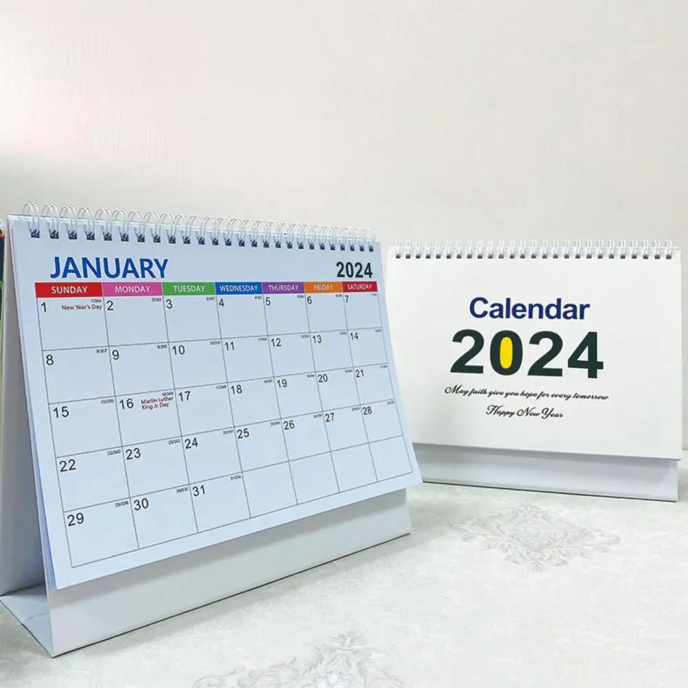 Paper Desk Calendar 2024 English Desk Calendar Spiral Coil Page Turning Date Recording 12 Monthly Plan Book