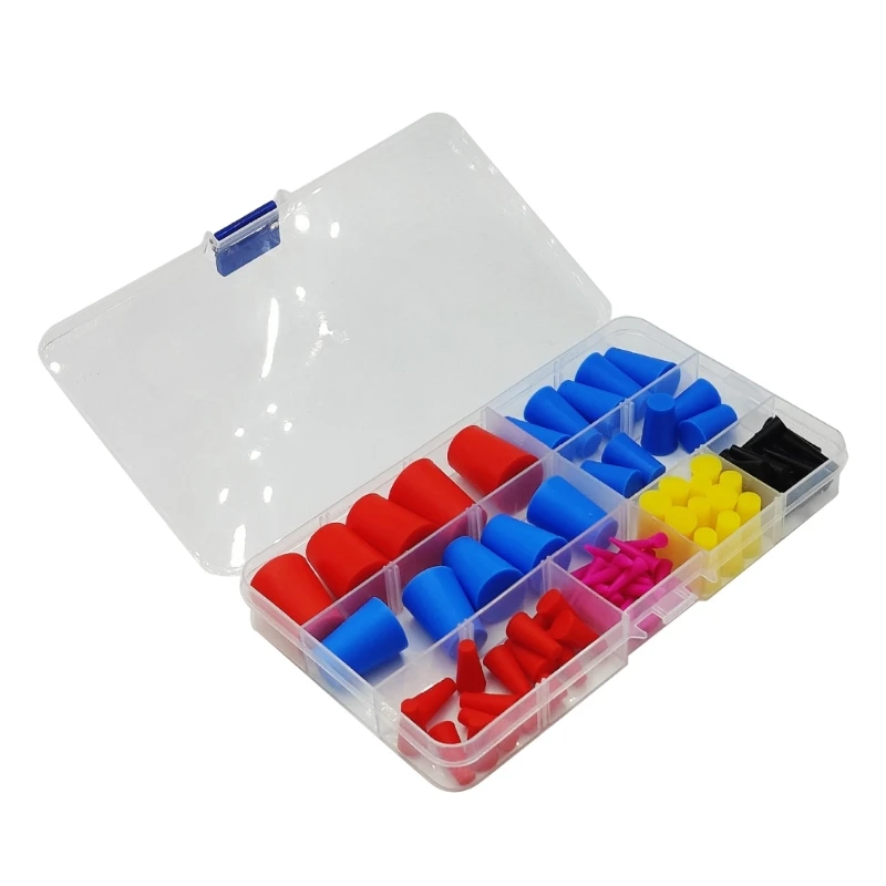 

Set of 60 Silicone Assortment Conical Plugs Silicone Plugs Tapered Hole Plugs for Lab Equipment & Hole Covering