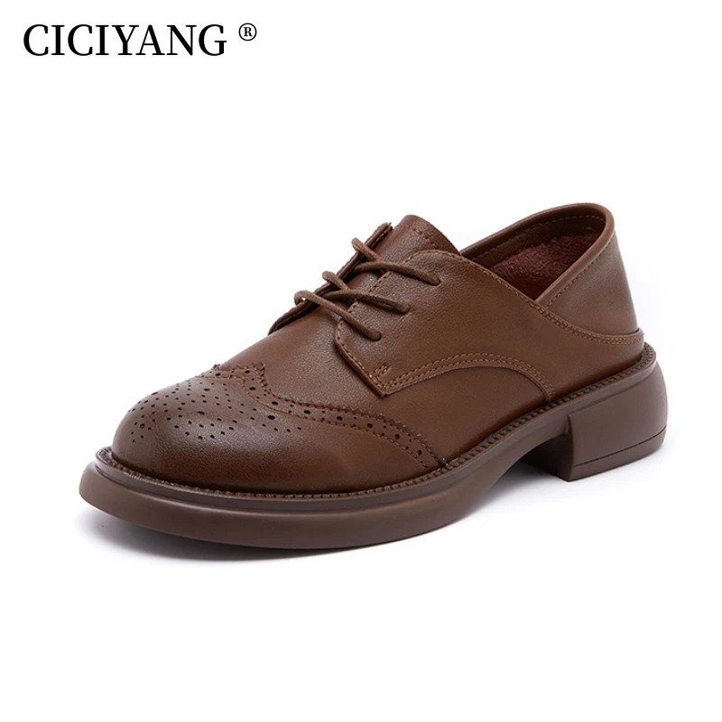 

CICIYANG Oxford Shoes For Women Genuine Leather 2024 New Soft Sole Lace-up Spring Shoes Casual Walking Shoes For Ladies Handmade