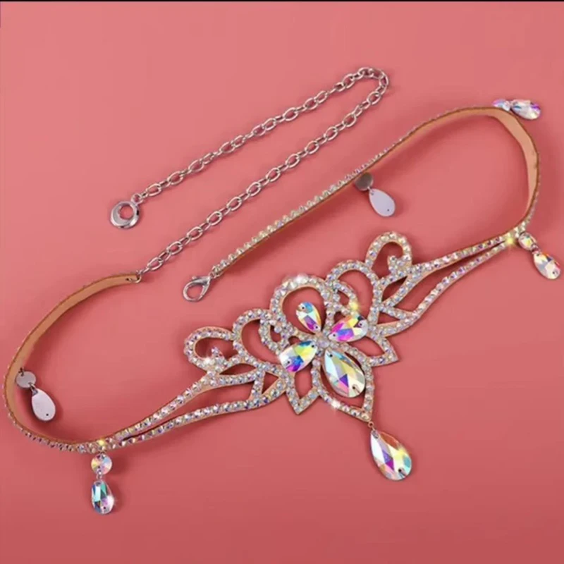 Buikdans podiumvoorstelling kostuumaccessoires, dans regenboog diamanten ketting sieraden, waterdruppel taille ketting