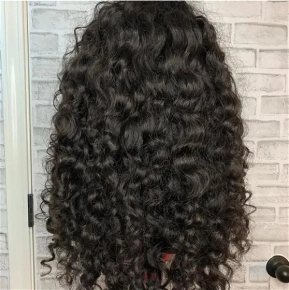 180Density Soft Glueless 26“ Natrual Black Long Kinky Curly Machine Wig with Bangs For Women BabyHair Preplucked Heat Resistant