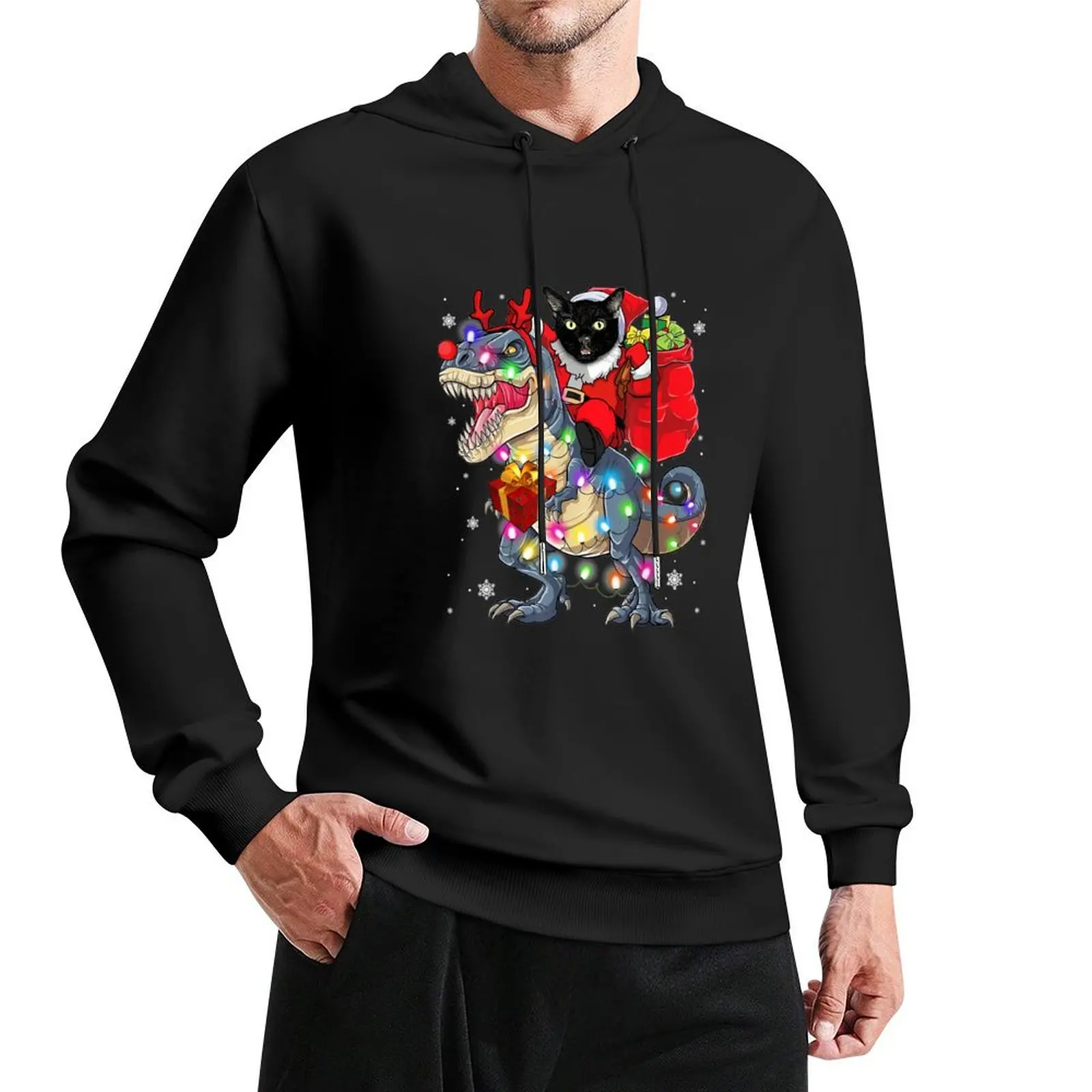 

Cat Riding A Dinosaur T Rex Christmas Gifts Pullover Hoodie mens clothing japanese style men clothes hoodie men