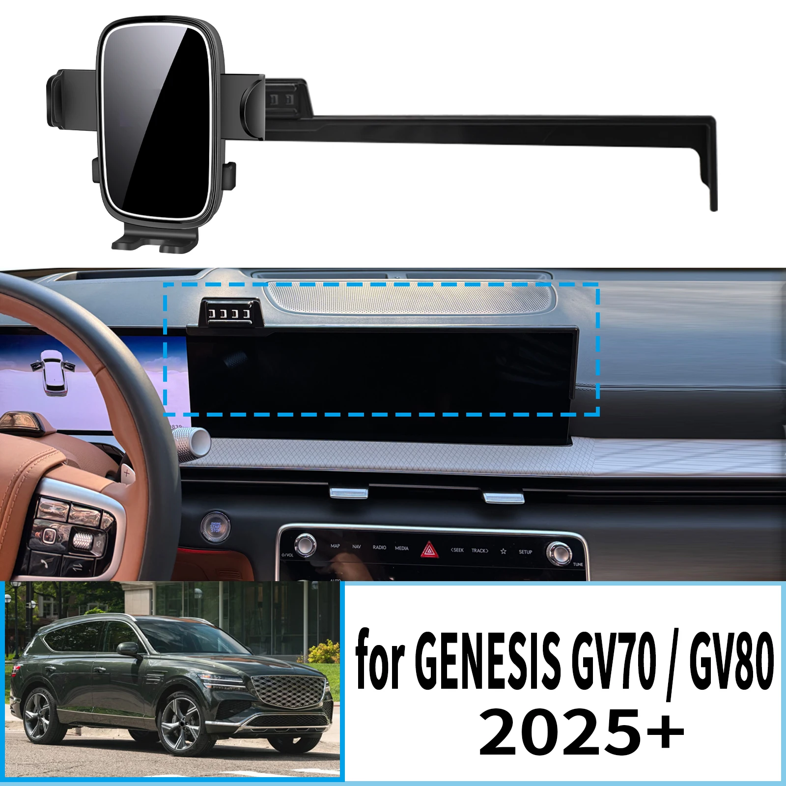 

for GENESIS GV70 / GV80 2025 2026 2027 Stable Clip-On Phone Holder​​ Mount Screen Base No Vibration​ Car accessoires
