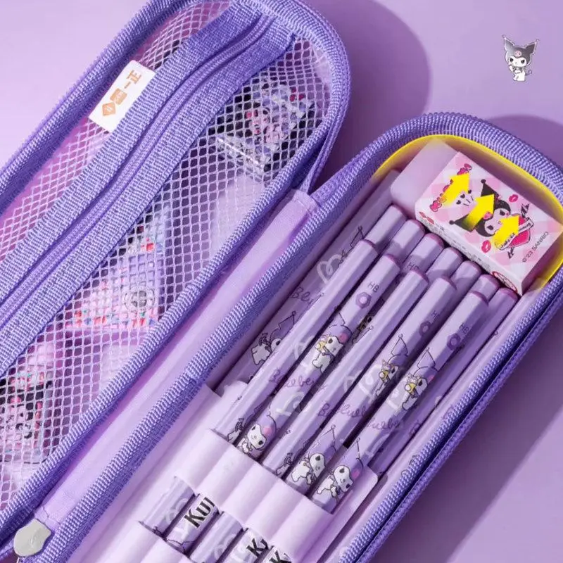 Sanrio Genuine Double-Layer Pencil Case Kuromi Melody Cinnamoroll Large Capacity Student Pencil Case Kidsren's Back-To-School Gift