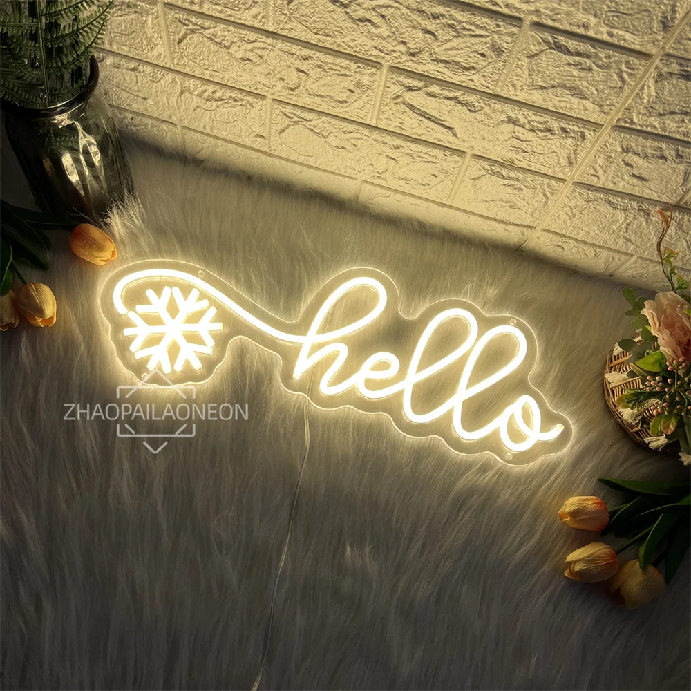 Hello Snowflake Neon Sign Dimmable LED for Bedroom Christmas Gifts Neon Lights Children Holiday Party Winter Decor Neon Signs