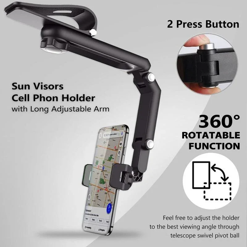 Sun Visor Car Phone Holder for Direct-View GPS Navigation All Angle Rotation Clamp Style Hands-Free Folding Selfie Arm 2025 New