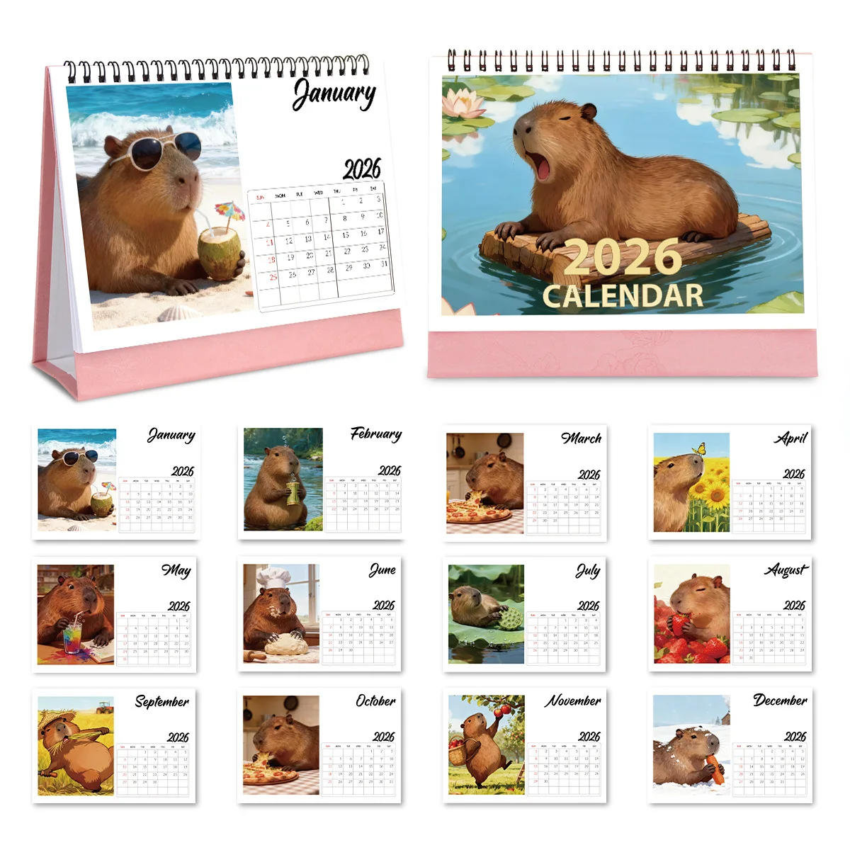 

1PC Charming Capybara-Themed Desktop Calendar, Ideal for Capybara Enthusiasts Great 2026 New Year Present