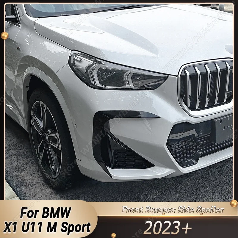 For BMW X1 U11 M Sport 2023+ Gloss Black Car Front Bumper Splitter Side Air Vent Intake Fog Lamp Frame Spoiler Body Kits Tuning