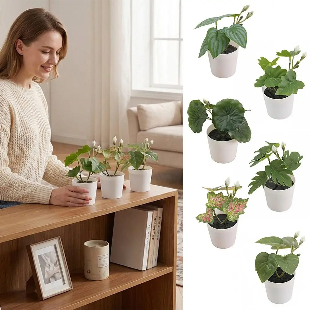 Green Artificial Grass Bonsai Greenery White Flowerpot Green Plant Potted Photo Props Waterproof Simulation Plant Potted Balcony