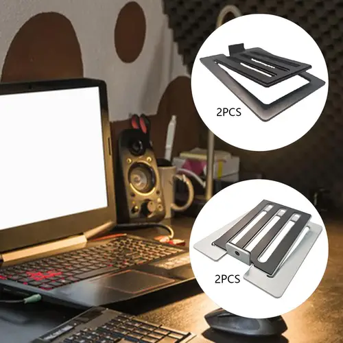 Imagen 2 del producto Soportes de altavoz de escritorio inclinados, estantería antideslizante de aleación de aluminio, elevador de altavoz de sonido envolvente para PC pequeña y compacta, 2 uds.