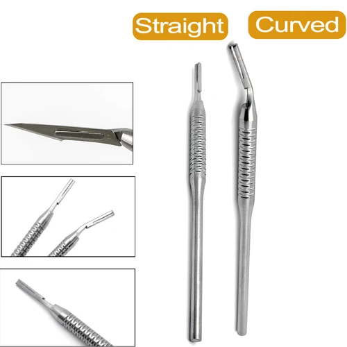 Mango de bisturí Dental, mango de hoja curvo/recto aplicable, mango Dental de acero inoxidable, hoja de cuchillo, instrumentos dentales No.3