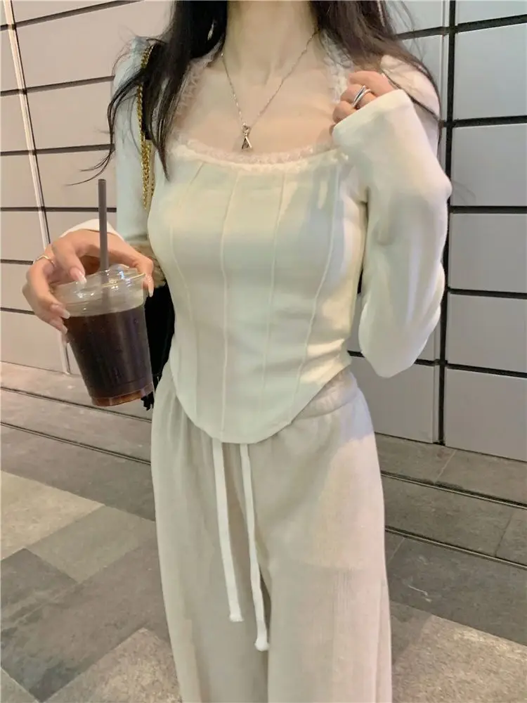 

Футболки с длинными рукавами, женские сетчатые топы с рюшами, облегающие дышащие зимние молодежные милые романтические женские повседневные повседневные футболки