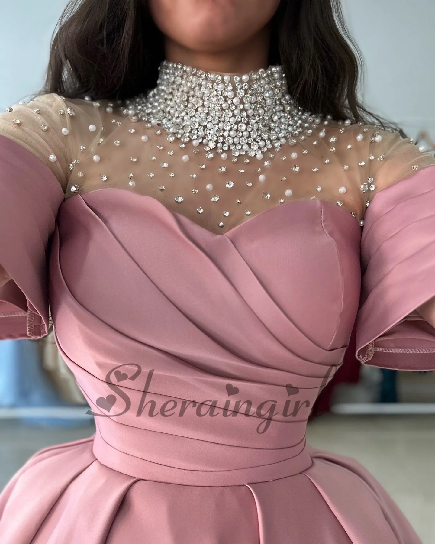 SHERAIN Stylish A-line Evening Dresses High Neck Illusion Rhinestones Diamond Robes De Soiree Customized Plus Size Customised