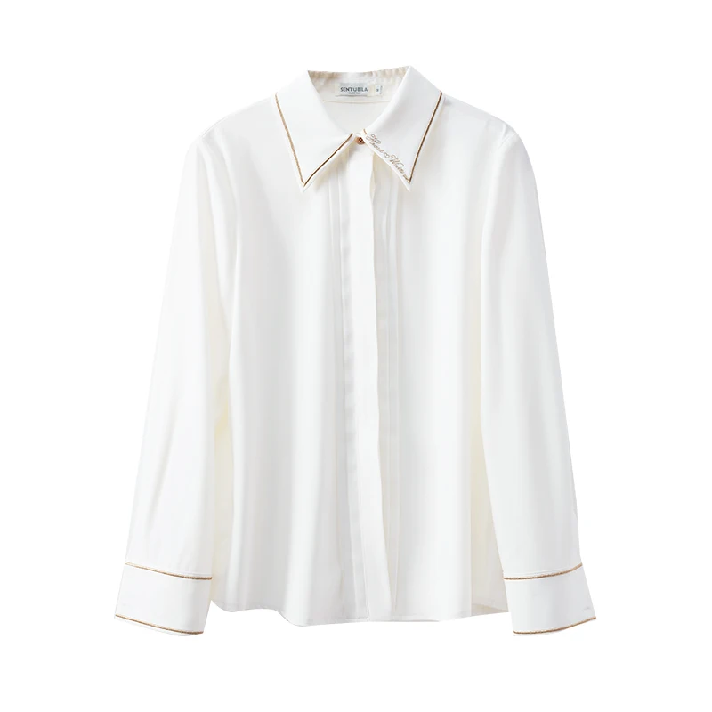 SENTUBILA Embroidery White Shirts for Women 2024 Spring Autumn Elegant Long Sleeve Covered Button Up Shirts Blouses 141C53152X