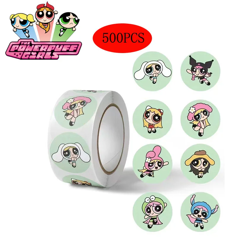 

500PCS Powerpuff Girls DIY Stickers Kawaii Cartoon Anime Figure Image Children's Reward Envelope Sealing Cup Sticker Decoration