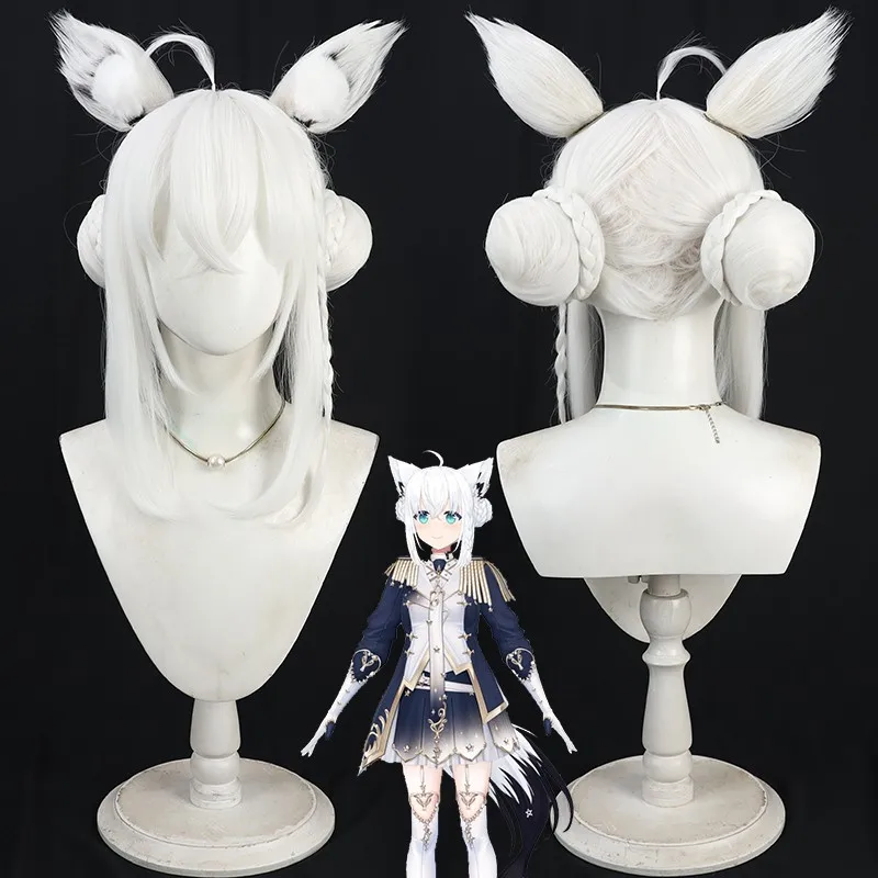 

Youtuber Hololive Shirakami Fubuki Cosplay Wig with Ears White Heat Resistant Synthetic Hair Vtuber Fox Cosplay