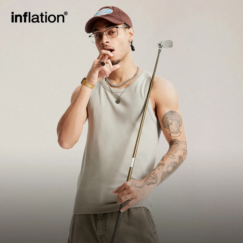 INFLATION 270G Stretch T-Shirt Vest for Men Slim-Fit Navy American Heavyweight Short Sleeve