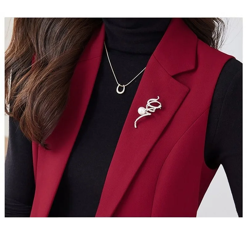 Women\'s Lapel Collar Vest Coat All-Matched Single Breasted Sleeveless Classic Solid Color Chic Vintage Office Lady Jacket