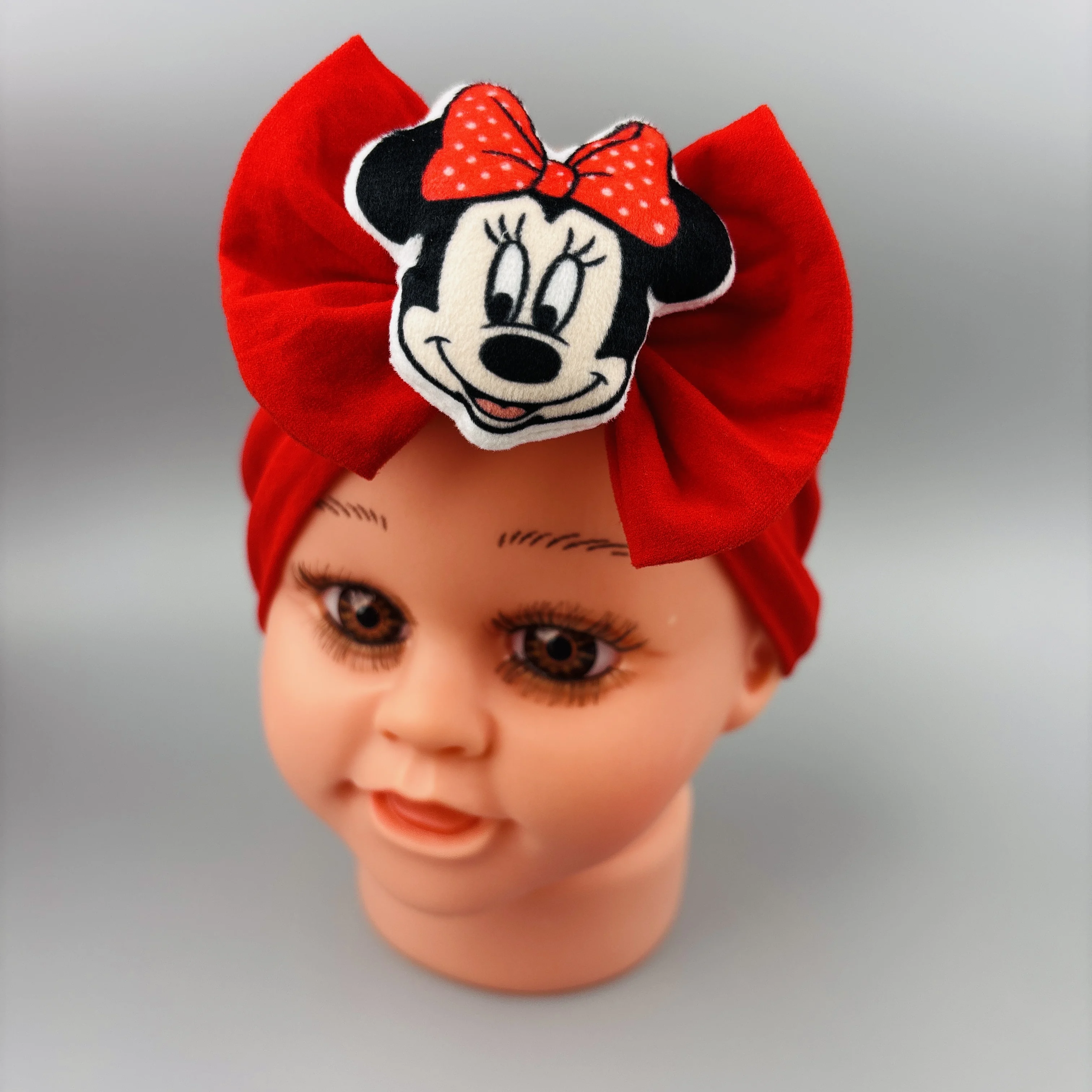 Luxurious baby Minnie Mouse printed pacifier clip and pacifier baby hair band 3D plush hair cap baby photo props babymama