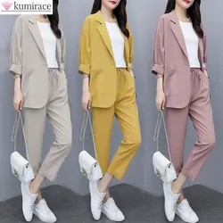 2022 Spring Autumn New Large Size Korean Version Loose Slim Leisure Elegant Suit Two Piece Women's Pants Suit Female Blazer