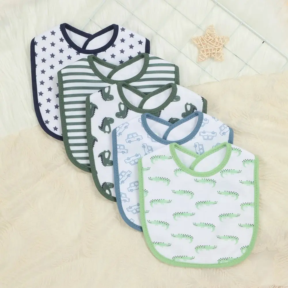 

Детские нагрудники для мальчиков - 5 шт., мягкие нагрудники для новорожденных, с милыми принтами животных, регулируемая застежка-кнопка