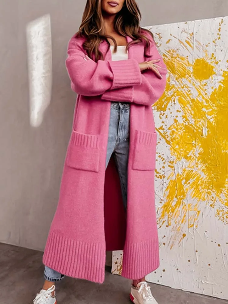 

Женский кардиган-пальто из шерсти с длинными рукавами, свободного кроя, в стиле кэжуал, элегантный и модный, универсальный женский свитер-пальто.