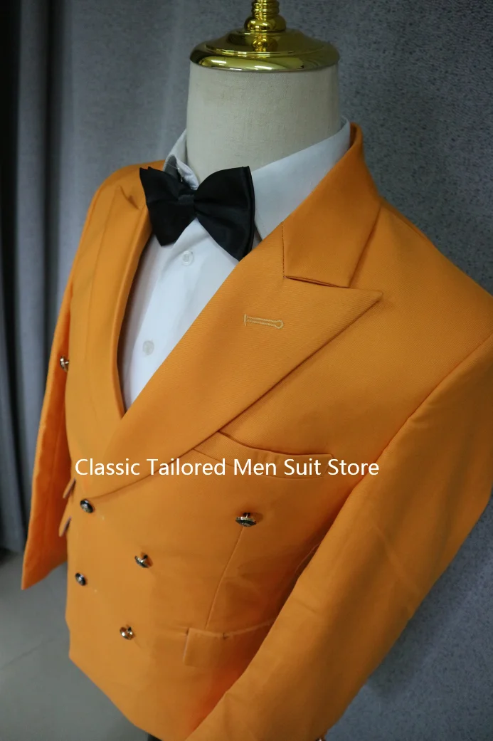 2024 New Design Double Breasted Men Suit Orange Slim Fit Peak Lapel Wedding Suits For Men Prom Blazer Groom Tuxedo Jacket Pants