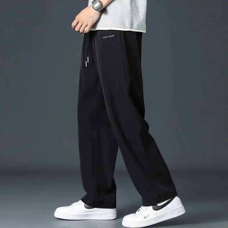 Ice silk pants for men in summer, thin fit, loose straight leg, hanging feeling, western-style pants for men, quick drying sport