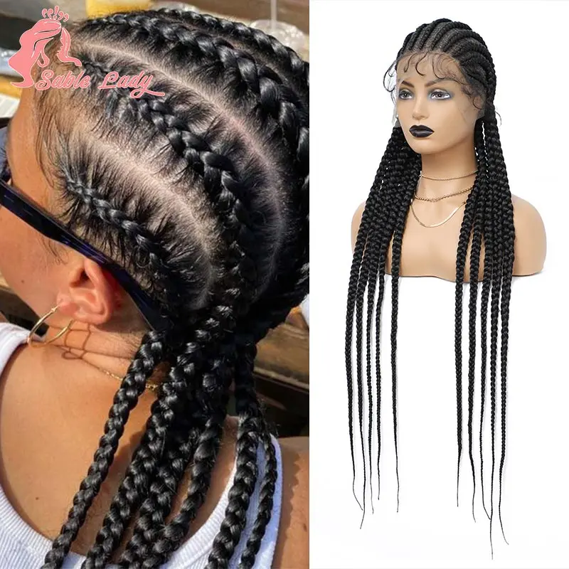 

Synthetic Full Lace Cornrow Box Braided Wig 36" Lace Front Wigs Jumbo Braids Wig For Black Africa Women Braids Wig Braiding Wigs