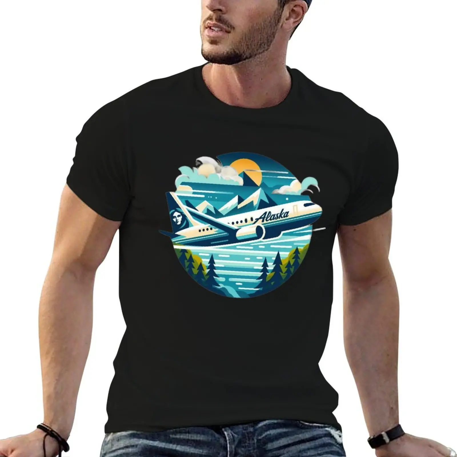 

Alaska airlines aircraft Emblem aviation T-Shirt man t shirts cotton cotton t shirt man cotton tshirt 100% T-shirt