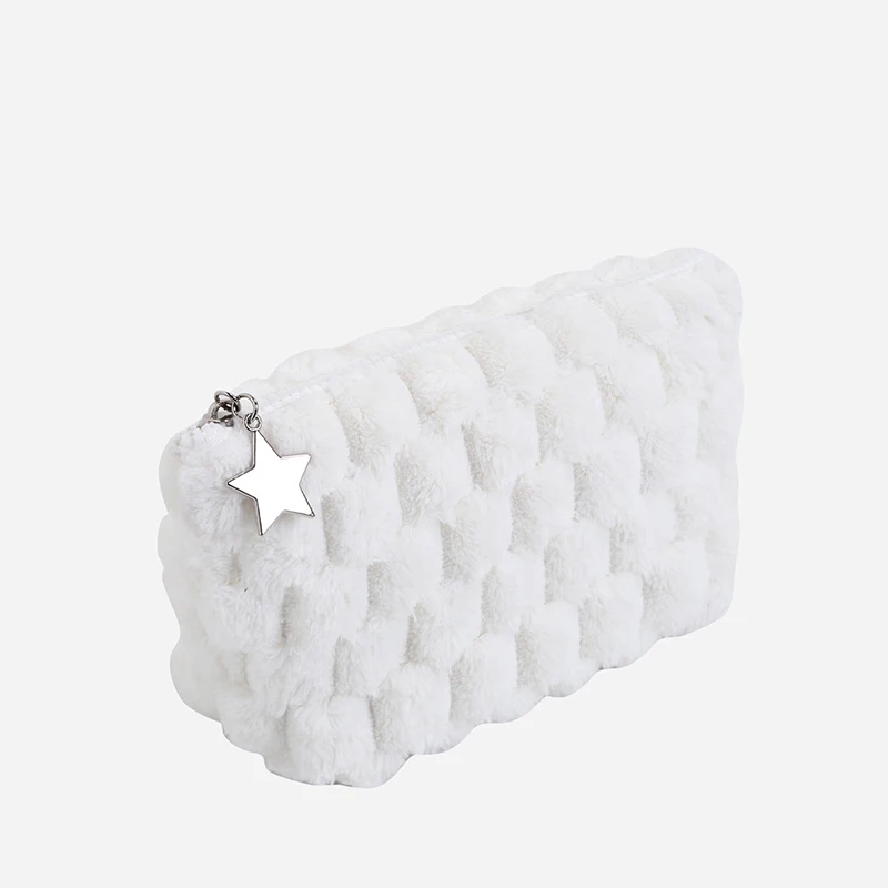 5pcs Makeup Bags Women Plush Chess And Card Grid Square Large Capacity Sweet Protable Cosmetic Bag Mix Color