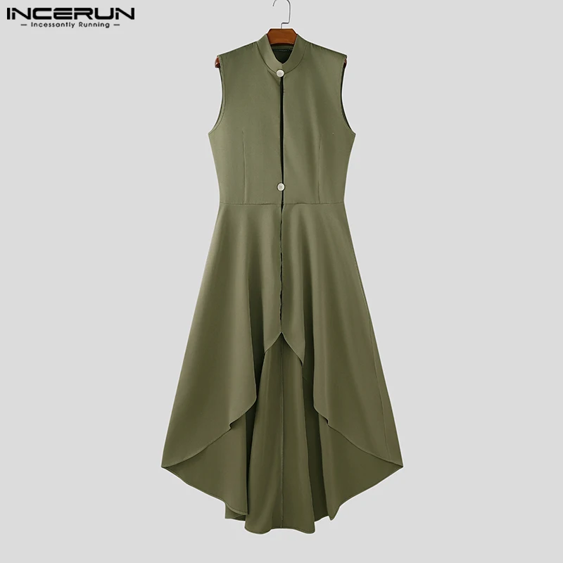 

INCERUN Men Vests Solid Color Stand Collar Sleeveless Male Long Style Waistcoats Streetwear 2025 Fashion Casual Male Dress Vests