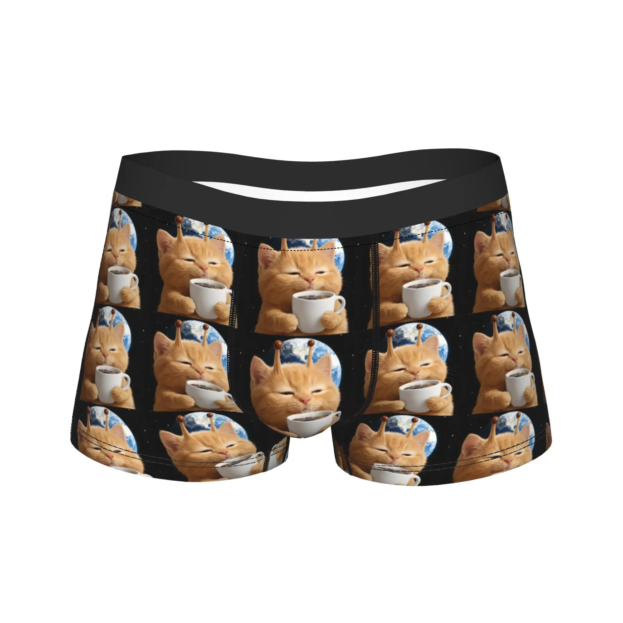 

Funny Space Black Coffee Cat Shorts Briefs Underwear Hot Sale Man Classic Trunk Pattern Plus Size Underpants