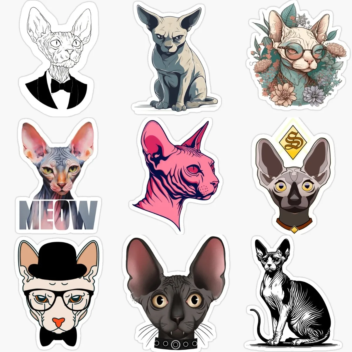 Creative Canadian Hairless Cat Sphynx Cat Pets PVC Waterproof Stickers for Decorate Car Van Wall Window Table Bicycle Decal