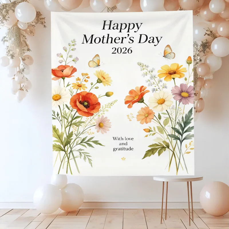 Mother's Day Happy Flower Embroidery Tapestry Soft Polyester Fiber Wall Hanging Interior and Outdoor Wall Decoration Home Decor