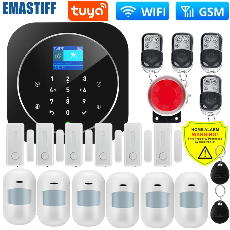 EN/RU/SP/FR/IT/GE Tuya Smart Gsm Wifi Alarm System for Home Wireless Security Alarm House Smart Life App Control work with ALexa