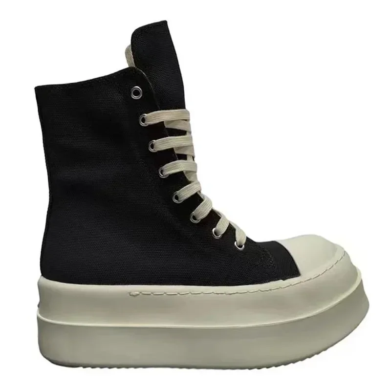

25ss Винтаж Мужчины Женщины Высокие Кроссовки на платформе Холщовые повседневные ботинки на молнии со шнуровкой на плоской подошве Роскошный каблук 7 СМ Дизайнерская обувь